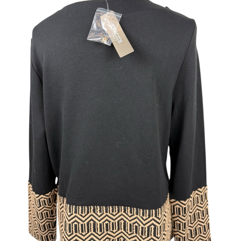 NWT Chico's blocked jacquard Black and Gold Patterned top size 2-large/12 - Picture 3 of 12